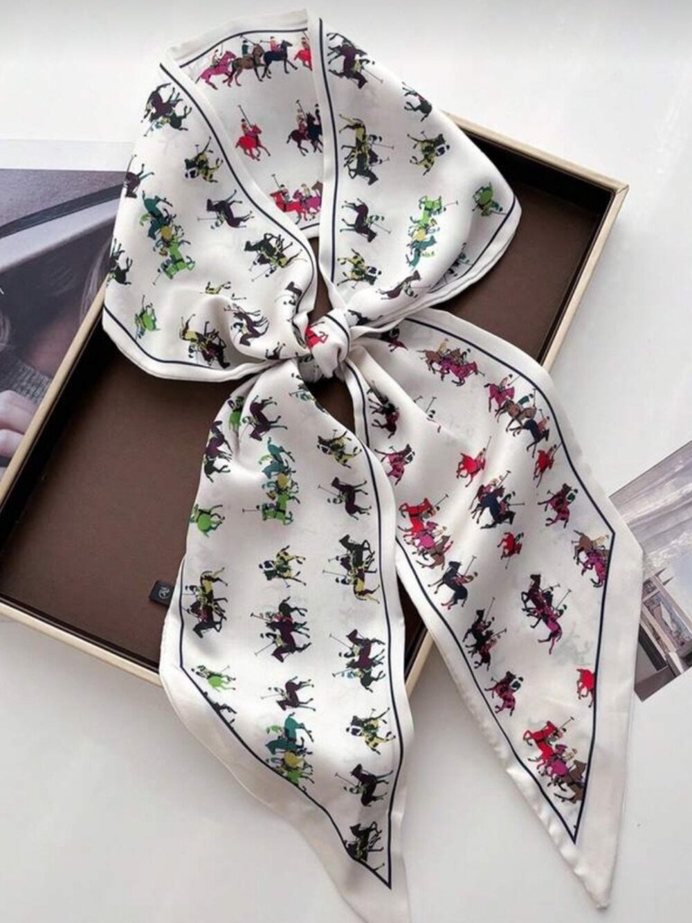 Elegant Multicolor Horse Print Scarf M636